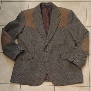 VTG Pendleton Tweed Wool Blazer With Elbow Patches Men's Size 46L